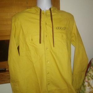 Gucci men's button up hoodie with draw strings.